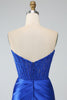 Load image into Gallery viewer, Royal Blue Mermaid Strapless Long Corset Prom Dress with Slit