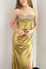 Load image into Gallery viewer, Silver Metallic Strapless Beaded Mermaid Long Prom Dress with Slit