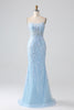 Load image into Gallery viewer, Sky Blue Sparkly Mermaid Corset Prom Dress with Sequins