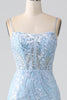 Load image into Gallery viewer, Sky Blue Sparkly Mermaid Corset Prom Dress with Sequins