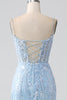 Load image into Gallery viewer, Sky Blue Sparkly Mermaid Corset Prom Dress with Sequins