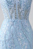 Load image into Gallery viewer, Sky Blue Sparkly Mermaid Corset Prom Dress with Sequins