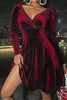 Load image into Gallery viewer, Green V-Neck Long Sleeves Velvet Christmas Dress