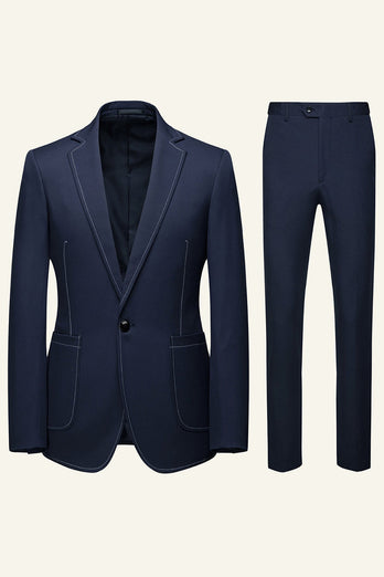 Dark Blue Notched Lapel 2 Piece Men's Suits