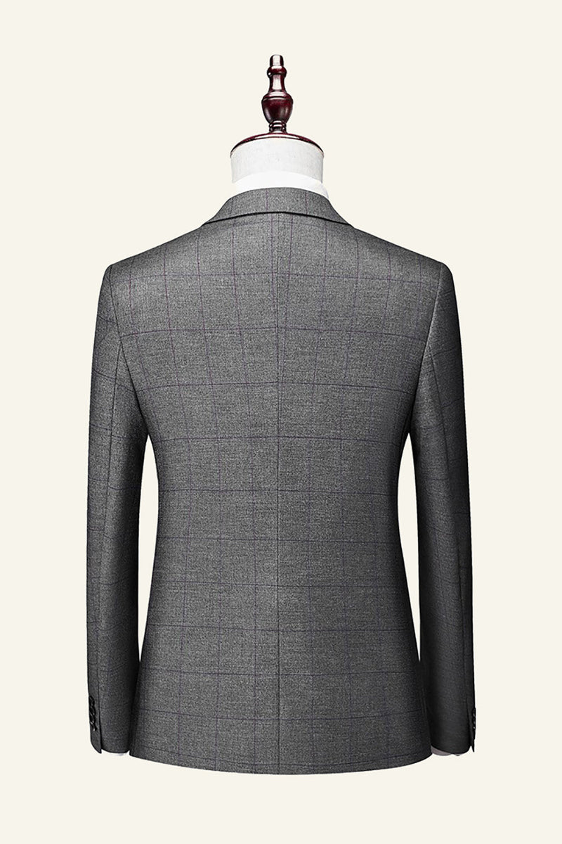 Load image into Gallery viewer, Grey Plaid 3 Piece Notched Lapel Men&#39;s Wedding Suits