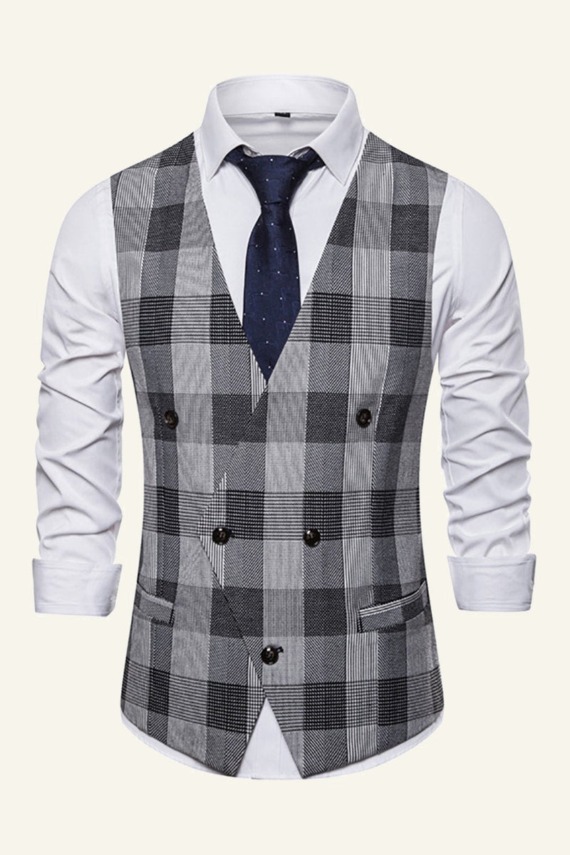 Load image into Gallery viewer, Lapel Brown Men&#39;s Check Vest