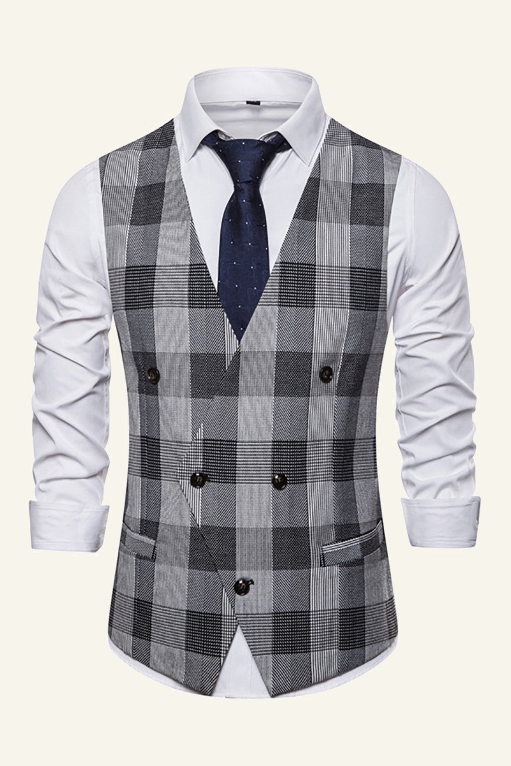 Lapel Brown Men's Check Vest