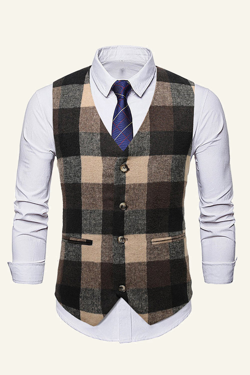 Load image into Gallery viewer, Lapel Brown Men&#39;s Suit Check Vest