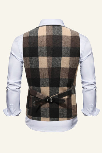 Lapel Brown Men's Suit Check Vest