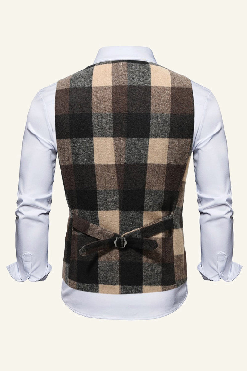 Load image into Gallery viewer, Lapel Brown Men&#39;s Suit Check Vest