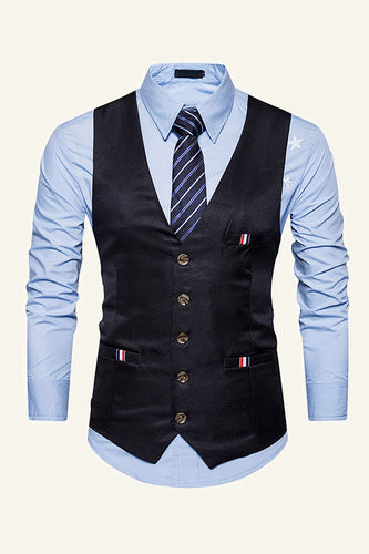 Black Single Breasted Lapel Men's Black Vest