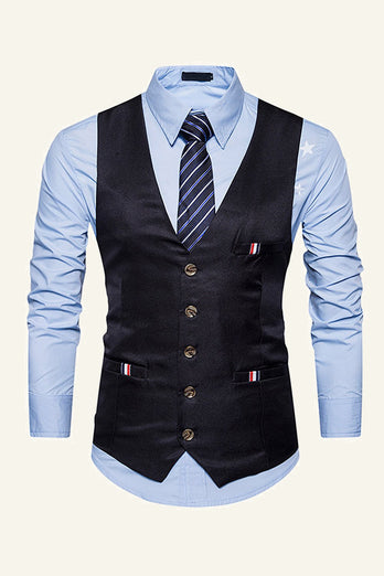 Black Single Breasted Lapel Men's Black Vest