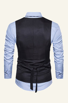 Black Single Breasted Lapel Men's Black Vest