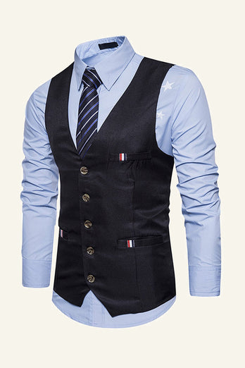 Black Single Breasted Lapel Men's Black Vest