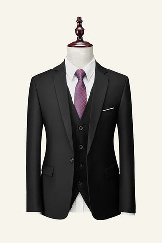 Black Notched Lapel 3 Piece Wedding Men Suits