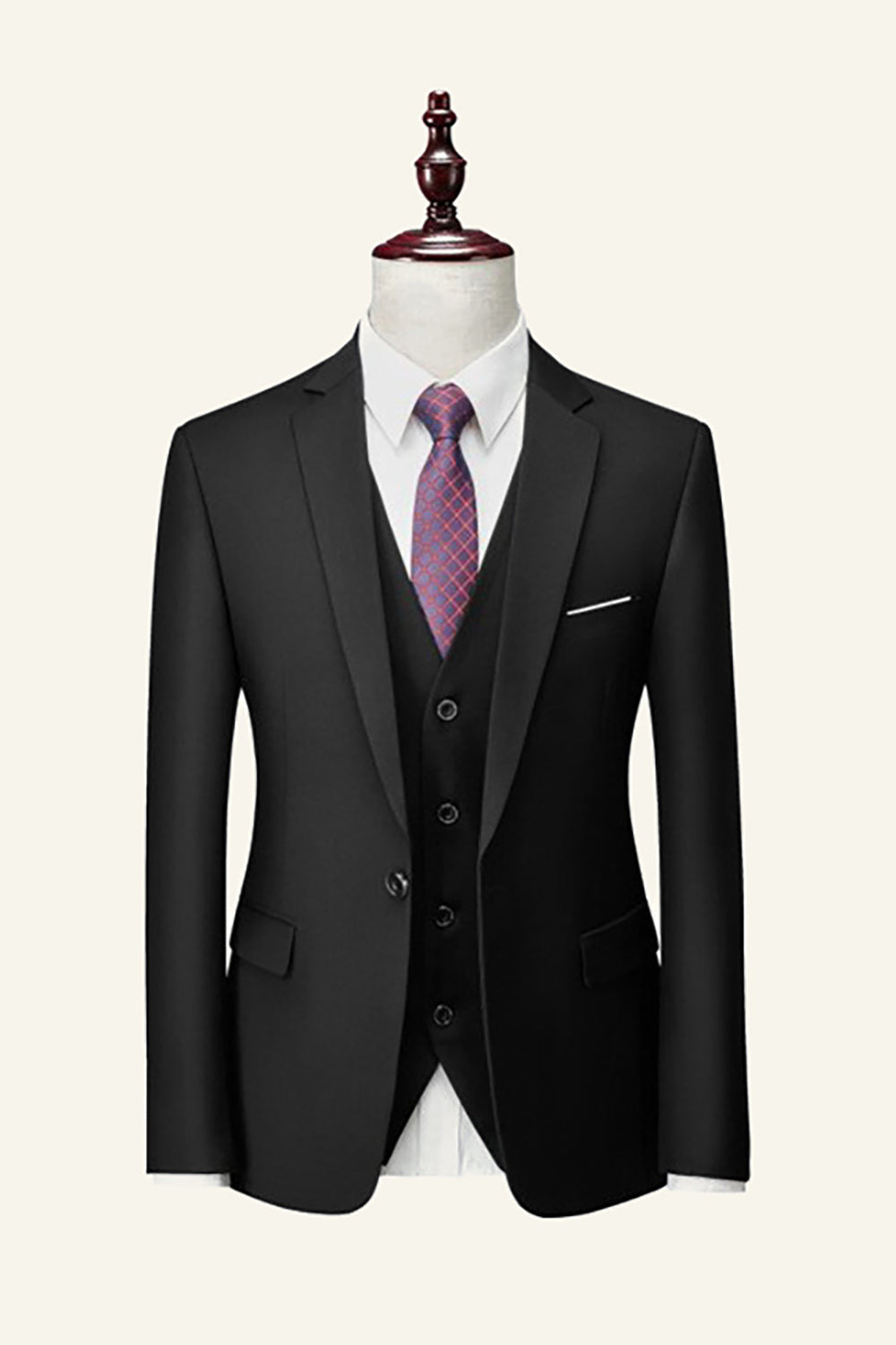 Black Notched Lapel 3 Piece Wedding Men Suits