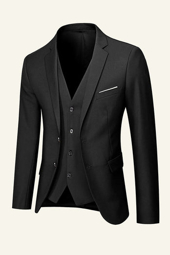 Black Notched Lapel 3 Piece Wedding Men Suits