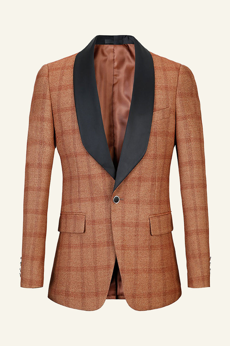 Load image into Gallery viewer, Brown Plaid Shawl Lapel Men Prom Blazer