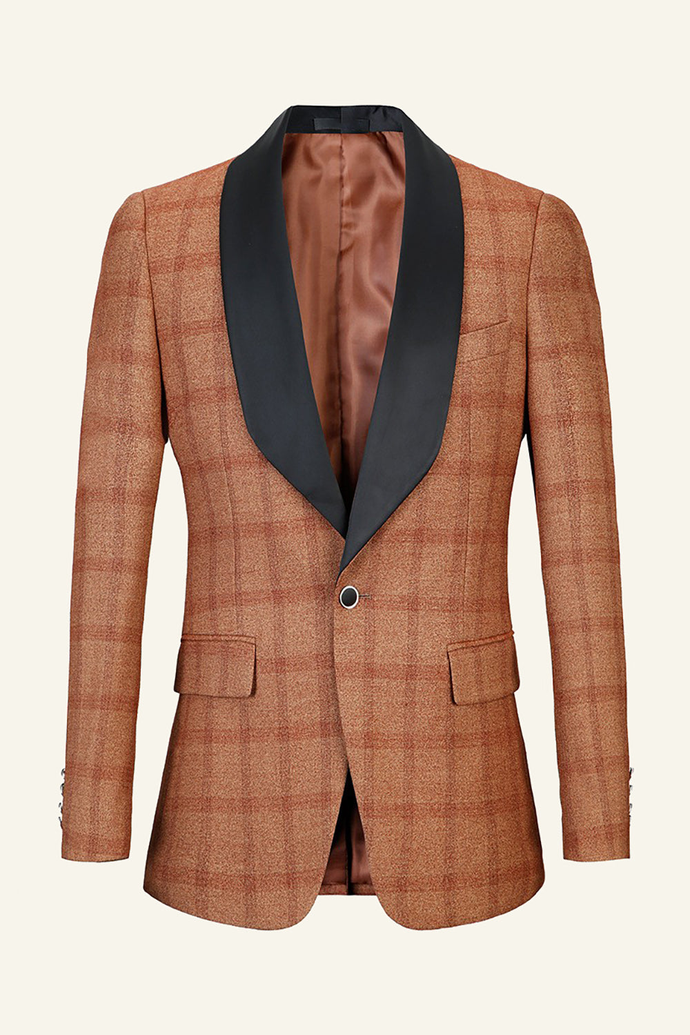 Brown Plaid Shawl Lapel Men Prom Blazer