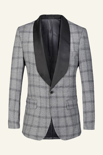 Brown Plaid Shawl Lapel Men Prom Blazer