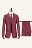 Load image into Gallery viewer, Burgundy Notched Lapel Plaid 3 Piece Men Suits