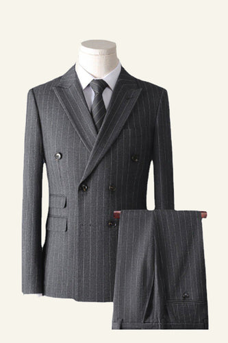 Dark Grey Tweed Pinstriped 2 Piece Men Wedding Suits