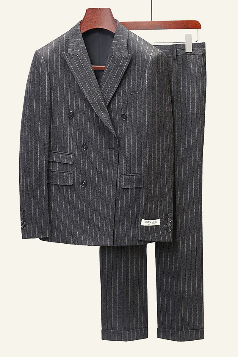 Load image into Gallery viewer, Dark Grey Tweed Pinstriped 2 Piece Men Wedding Suits