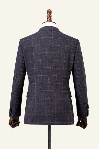 Grey Plaid Double-Breasted 2-Piece Men's Suit