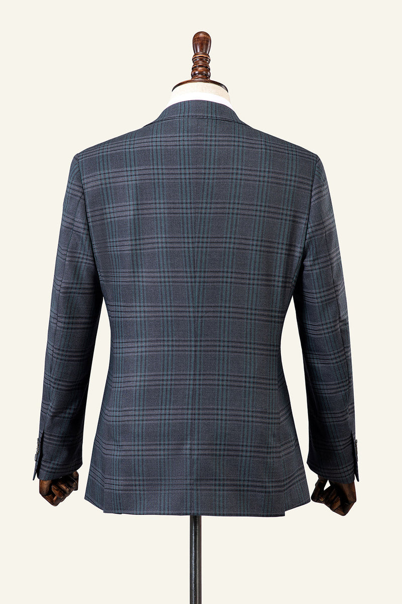 Load image into Gallery viewer, Grey Plaid 3-Piece Peaked Lapel Men&#39;s Suit