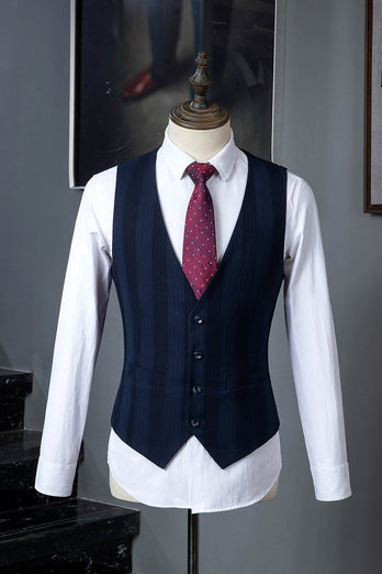 Dark Blue Pinstripe 3-Piece Double-Breasted Men's Suit