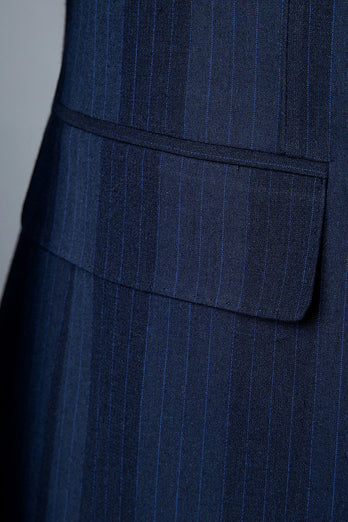 Dark Blue Pinstripe 3-Piece Double-Breasted Men's Suit