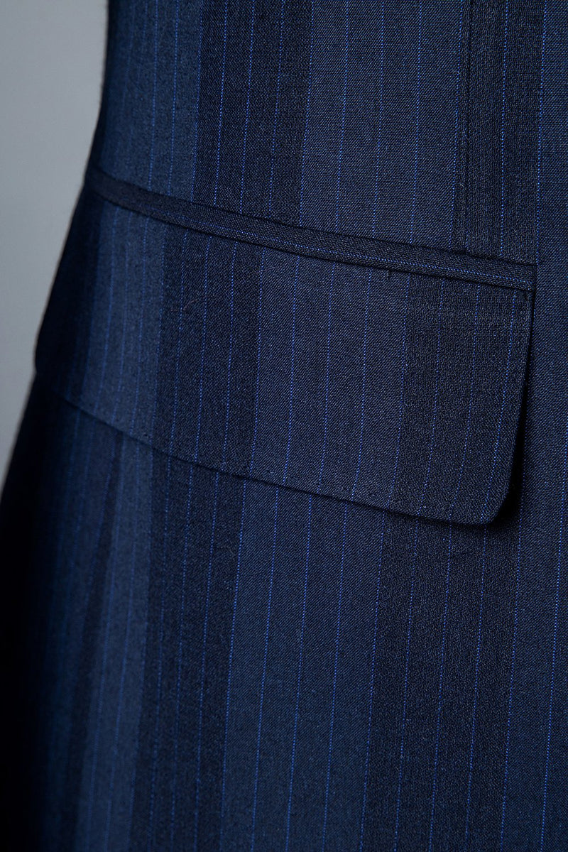 Load image into Gallery viewer, Dark Blue Pinstripe 3-Piece Double-Breasted Men&#39;s Suit