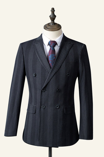 Black Pinstriped Double-Breasted 3-Piece Men's Suit