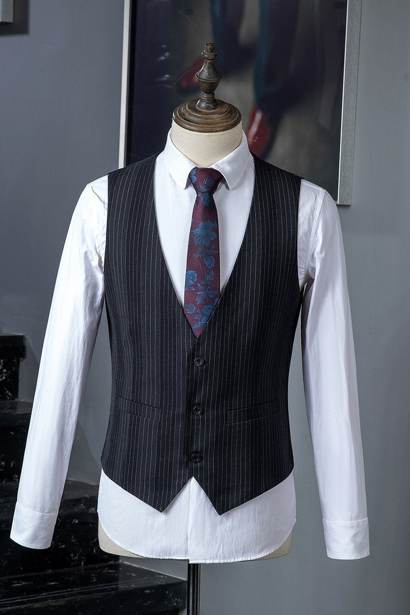 Load image into Gallery viewer, Black Pinstriped Double-Breasted 3-Piece Men&#39;s Suit