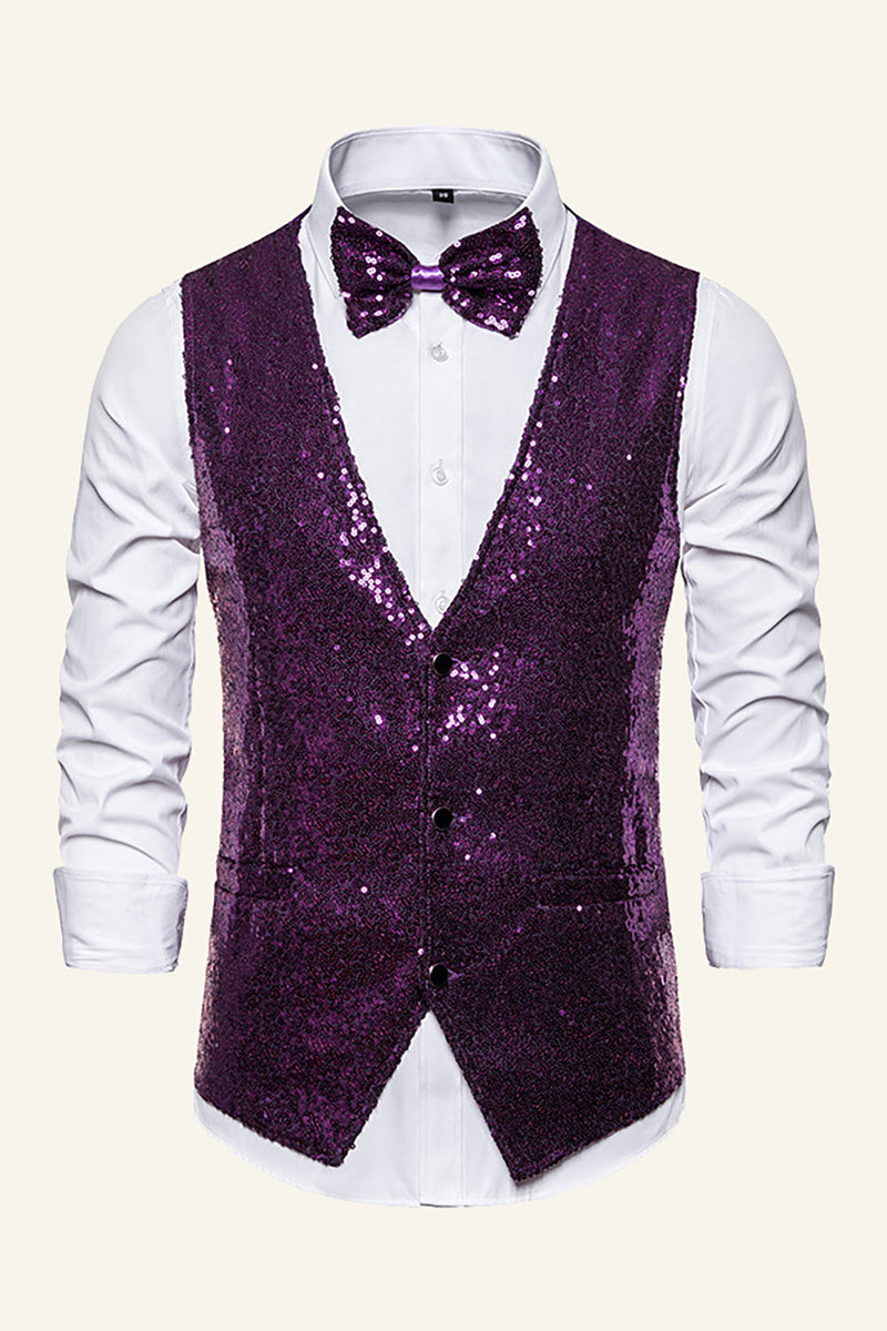 Load image into Gallery viewer, Sparkly Golden Lapel Sequins Men&#39;s Vest with Bow Tie