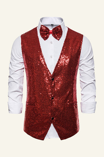 Sparkly Golden Lapel Sequins Men's Vest with Bow Tie