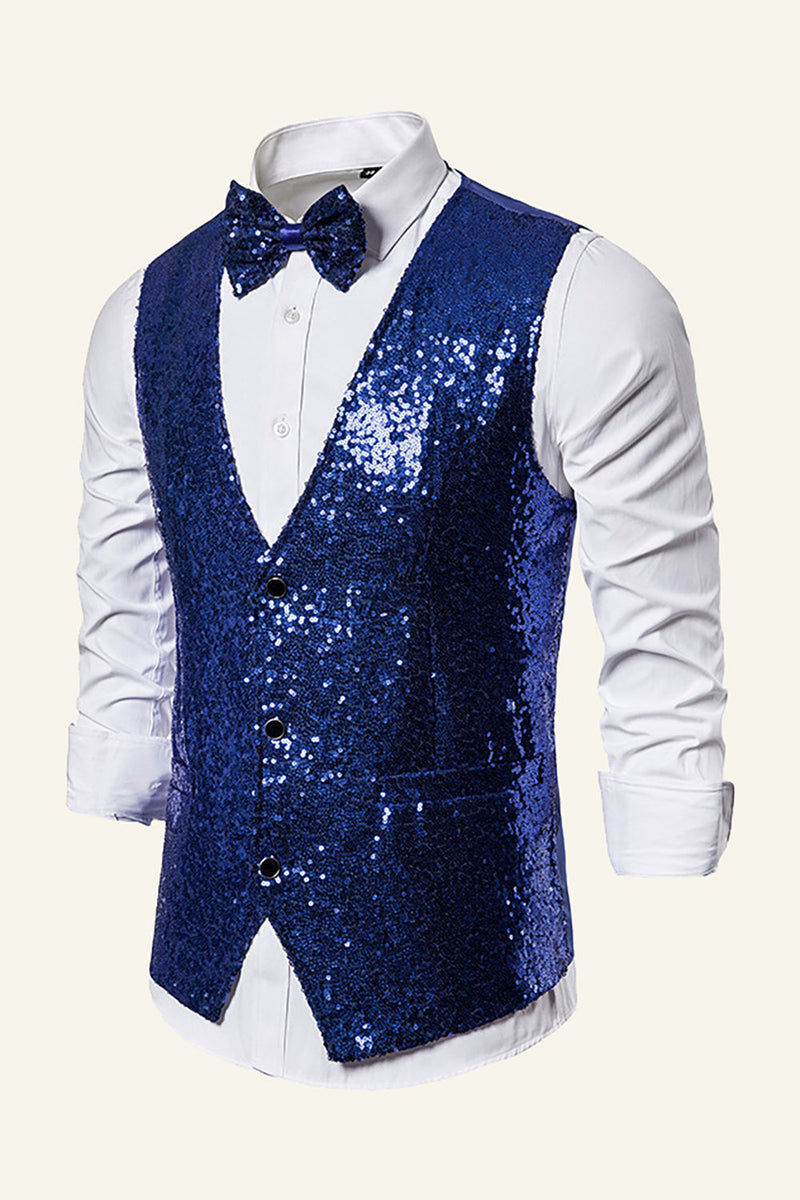 Load image into Gallery viewer, Sparkly Golden Lapel Sequins Men&#39;s Vest with Bow Tie