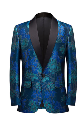 Blue Jacquard Shawl Lapel Men's Prom Blazer