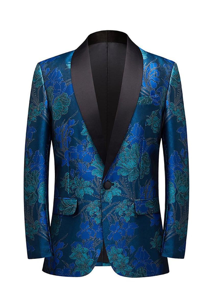 Load image into Gallery viewer, Blue Jacquard Shawl Lapel Men&#39;s Prom Blazer