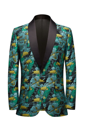 Green Jacquard Shawl Lapel Men's Prom Blazer