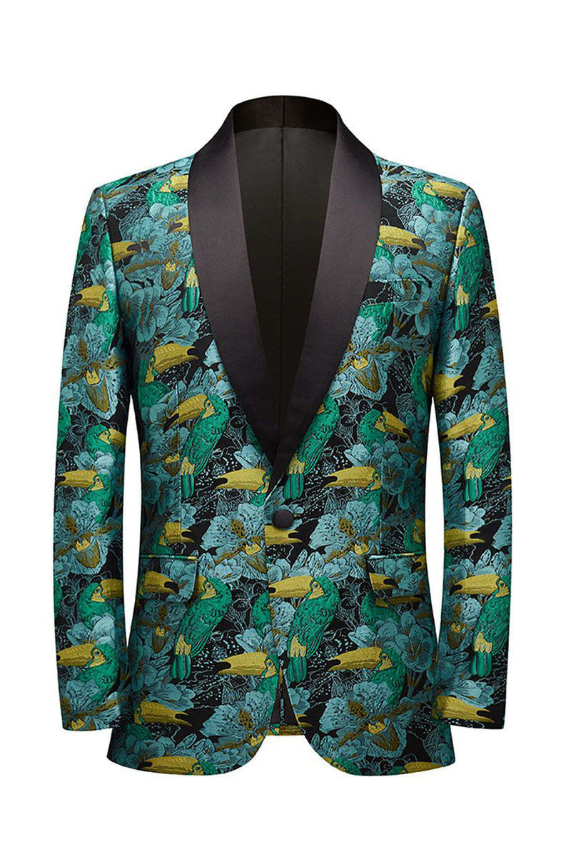 Load image into Gallery viewer, Green Jacquard Shawl Lapel Men&#39;s Prom Blazer