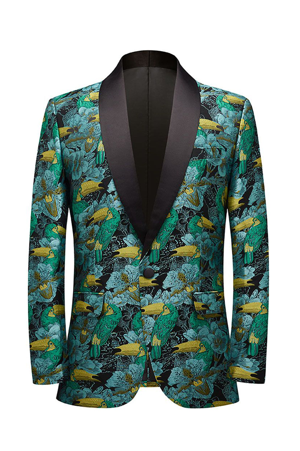 Green Jacquard Shawl Lapel Men's Prom Blazer