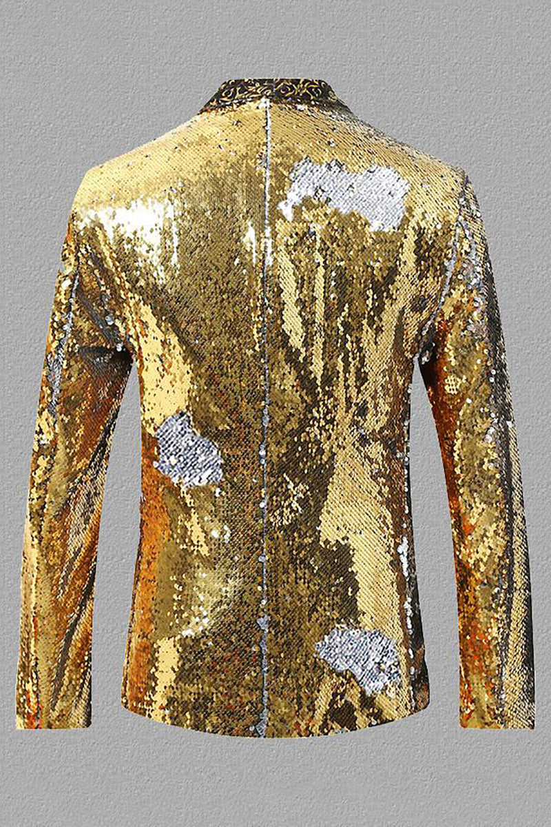 Load image into Gallery viewer, Sparkly Golden Sequins Shawl Lapel Men&#39;s Blazer