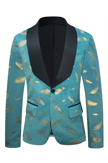 Turquoise Jacquard Shawl Lapel Men's Prom Blazer