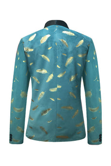 Turquoise Jacquard Shawl Lapel Men's Prom Blazer