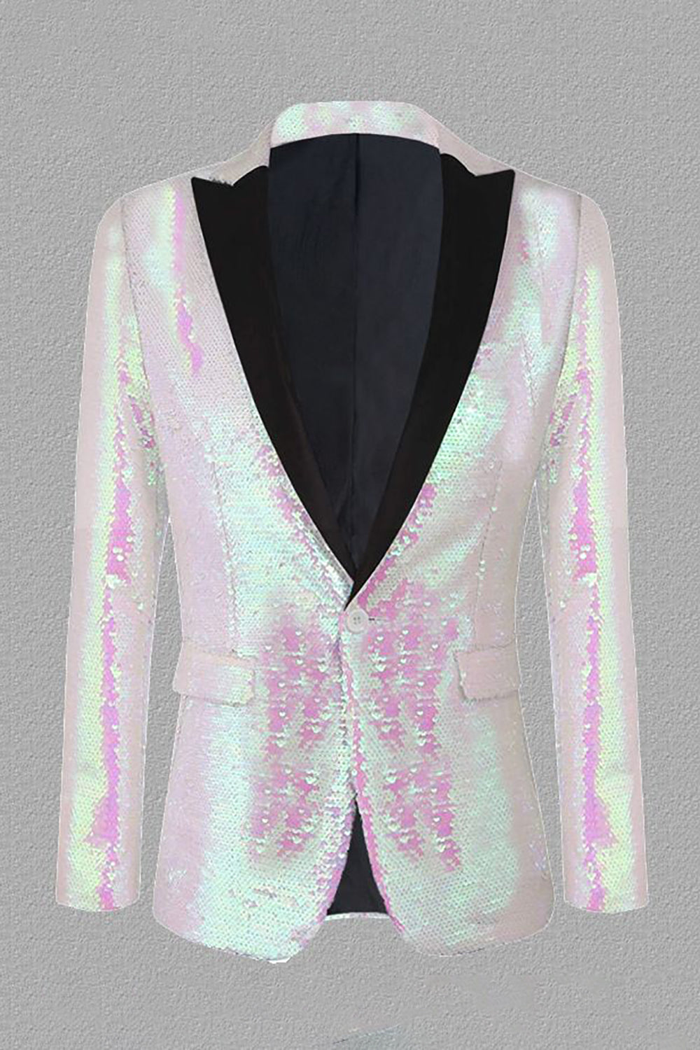 Sparkly White Sequins Peak Lapel Men's Prom Blazer