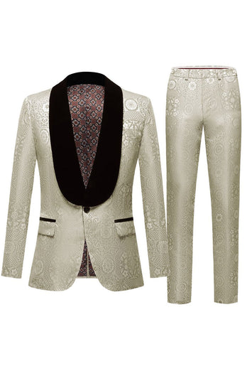 Light Pink Jacquard Shawl Lapel 2 Piece Men's Prom Suits