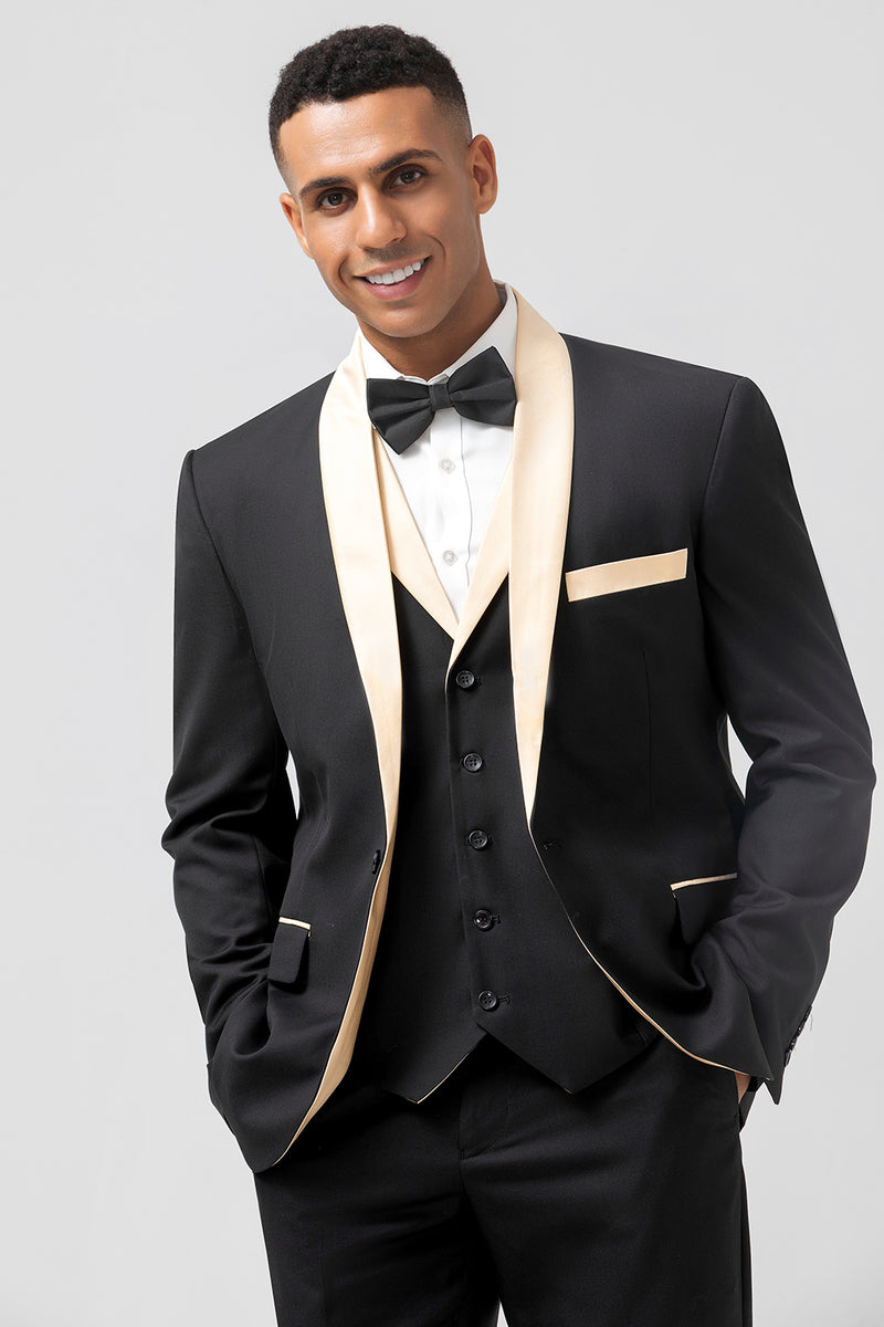 Load image into Gallery viewer, Black Shawl Lapel 3 Pieces One Button Men&#39;s Prom Suits