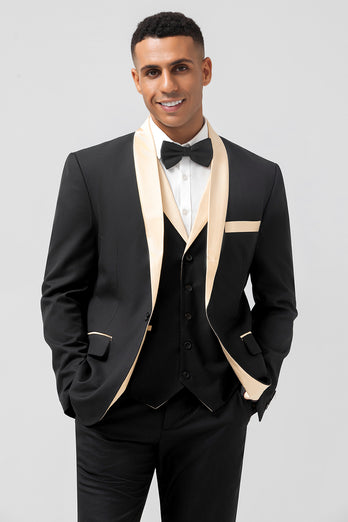 Black Shawl Lapel 3 Pieces One Button Men's Prom Suits