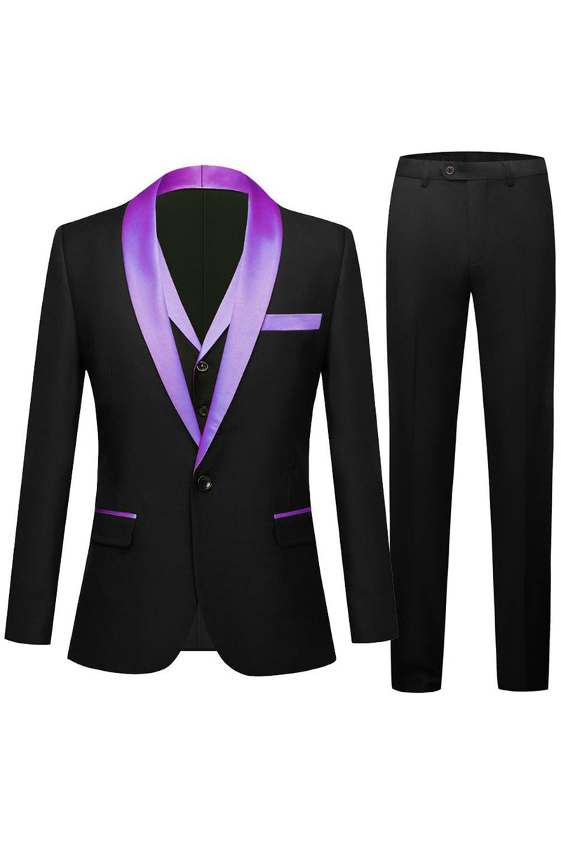 Load image into Gallery viewer, Black and Champagne 3 Piece Shawl Lapel Men&#39;s Prom Suits